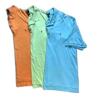 Polo Ralph Lauren 3XLT Men 3 Pack Pima Cotton Polo Aqua Green Orange Spring Prep